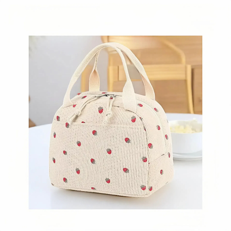 Corduroy Lunch Bag Thermal Insulation Lunch Box Storage Handbag Multifunctional Kid School Cooler Bag Picnic Food Pouch