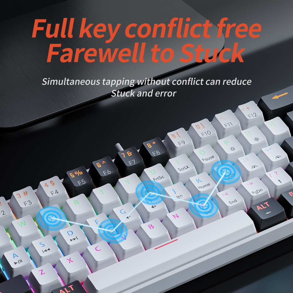 MUCAI-Teclado mecánico MK61 USB para juegos, interruptor rojo RGB retroiluminado, intercambiable en , 61 teclas, Cable desmontable