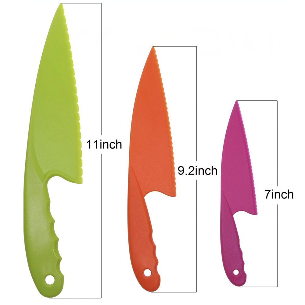 Plastik køkkenkniv sæt 3 størrelser børn nylon kniv børn sikkerhed madlavning kokke knive til frugt salat grøntsags salat brød