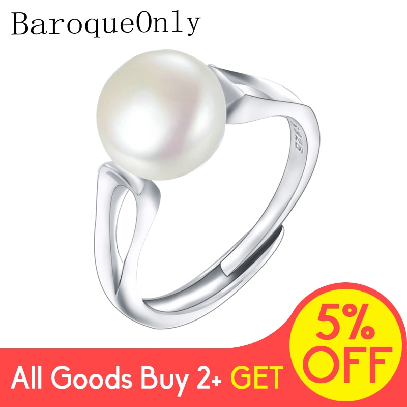 BaroqueOnly Mode Parel Ring Sieraden van Zilveren Ovale Natuurlijke Zoetwater Parel Ringen 925 Sterling Zilveren Ringen voor WomenGift