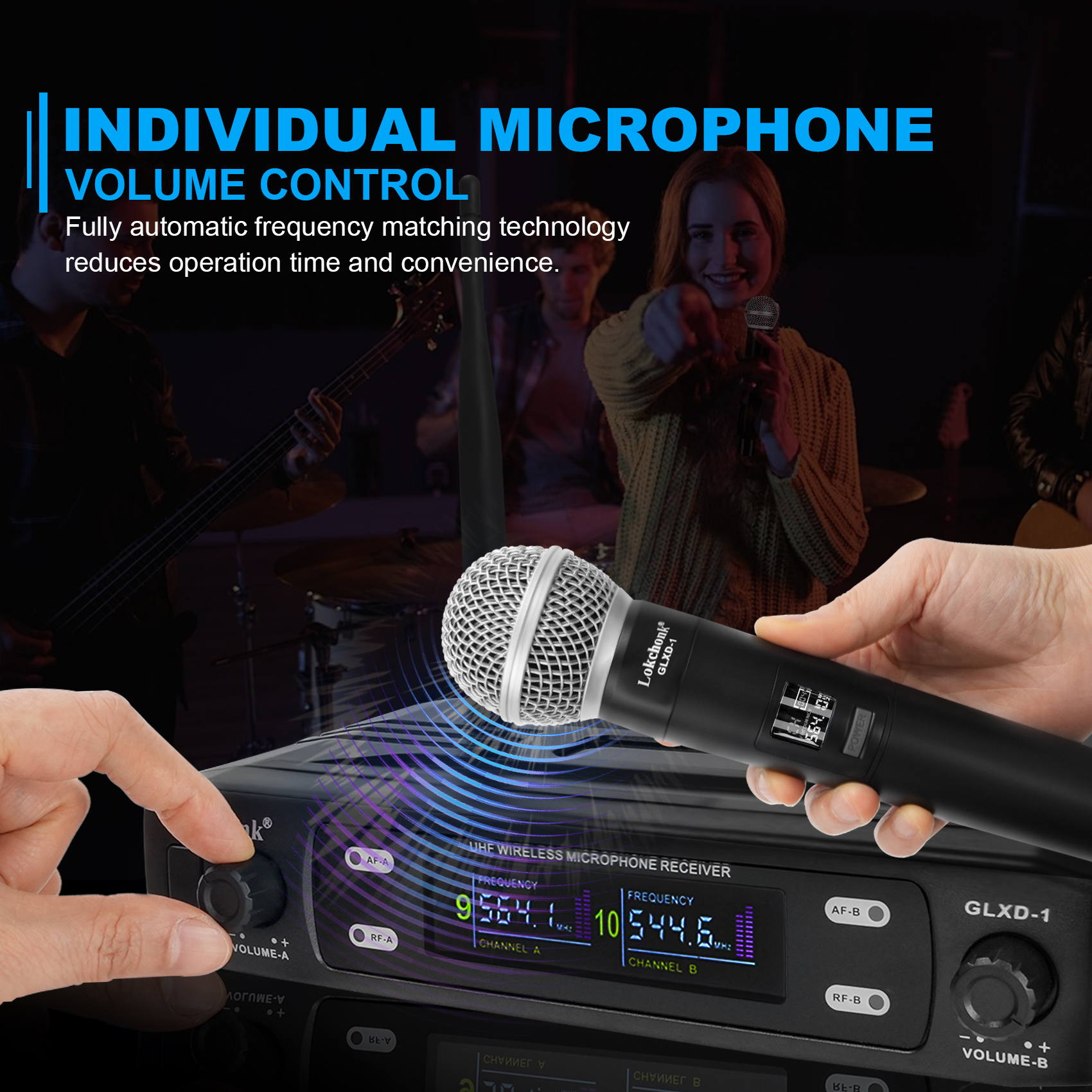 GLXD1 Wireless Microphone System Dual Channel UHF Fixed Frequency Cordless Handheld Dynamic Mic For Karaoke Party