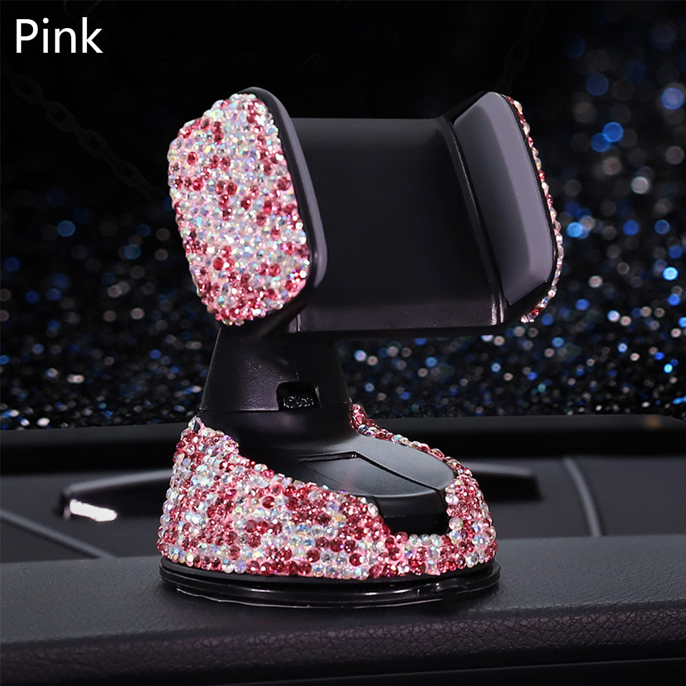 Support de téléphone universel pour voiture, décoration diamant en cristal, support de téléphone portable non magnétique pour iphone xs max xiaomi: Rose