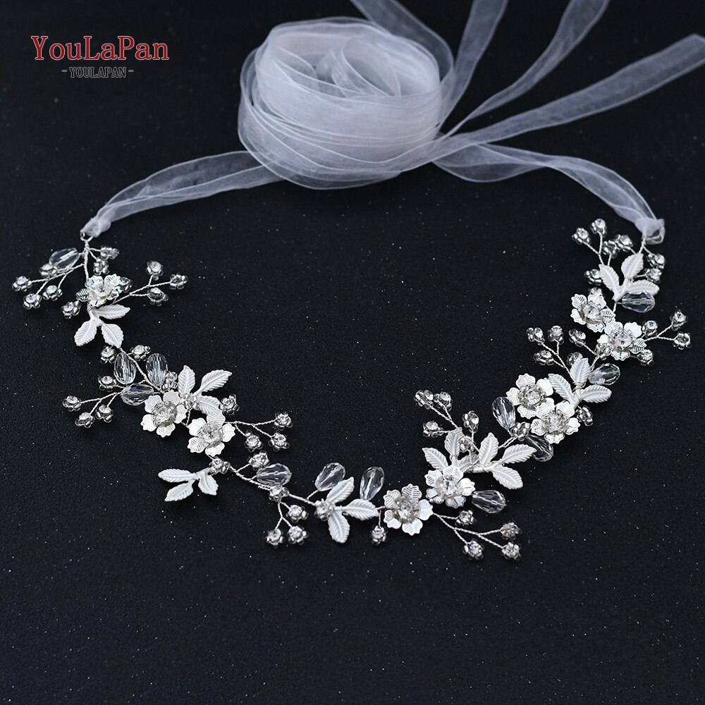 YouLaPan SH350 Wedding Dress Belt Bridal Rhinestone Sash with White Ribbon for Bridesmaid Crystal Party Gown Dress Belts: White organza