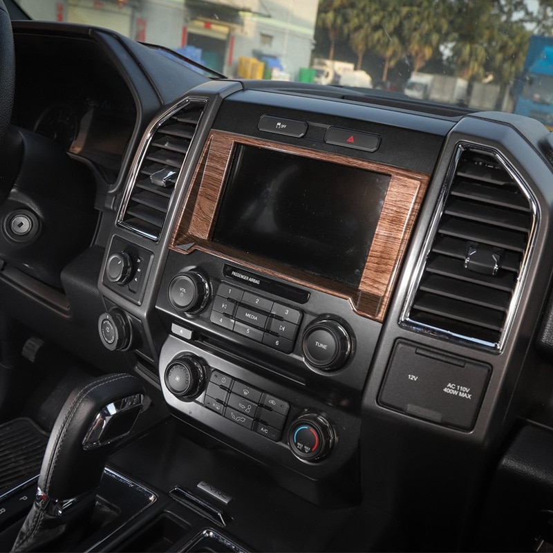 Auto-interieur Dashboard Navigatie Gps Cover Decoratieve Trim Voor Ford F150 Auto Accessoires, Houtnerf