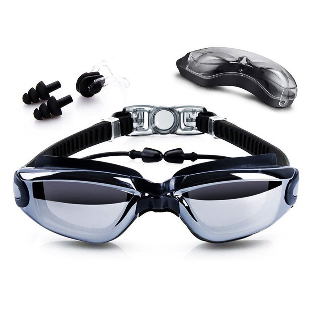 Anti Fog Waterdicht Zwembril Uv Galvaniseren Очки Для Плавания Verstelbare Zwembril Brillen Mannen: Black