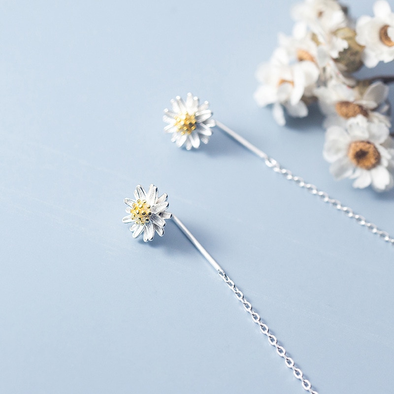 La monada daisy långa silverörhängen 925 sterling silver fina smycken för kvinnor dinglar hängande koreanska örhängen tofs