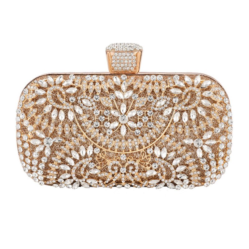 Diamant soirée pochette pour femmes sac à main de mariage chaîne sac à bandoulière petit sac à main avec poignée en métal ZD1397: Gold