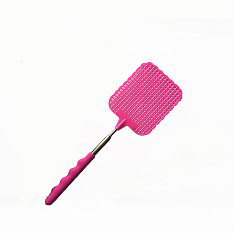 1pc Teleskop fliegenklatsche manuelle kunststoff edelstahl stange mit langen stange moskito klatsche hause scharfe werkzeuge: Rosa