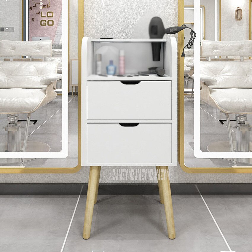 Simple Hair Salon Cabinet With 2 Big Drawer For Hair Shop Beauty Mirror Side Cabinet Solid Wood Leg For Air Blower Tools Storage