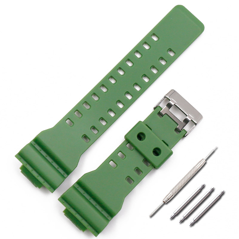 Watch Accessories Rubber Strap Men's Pin Buckle Resin Watch Strap Suitable for Casio G-shock GD120 GA100 GA110 GA400 watch band: Green