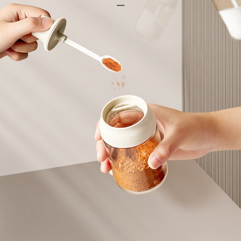 Olieflaske fugttæt med låg ske peberkrukke saltbøsse multifunktionel kombination glas køkken krydderiflaske