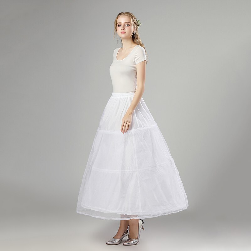 In Stock Petticoat Underskirt Long Tulle Netting Nylon 2 Layer 3 Hoop White Crinoline A Line Vintage Women Skirts Slips 12011
