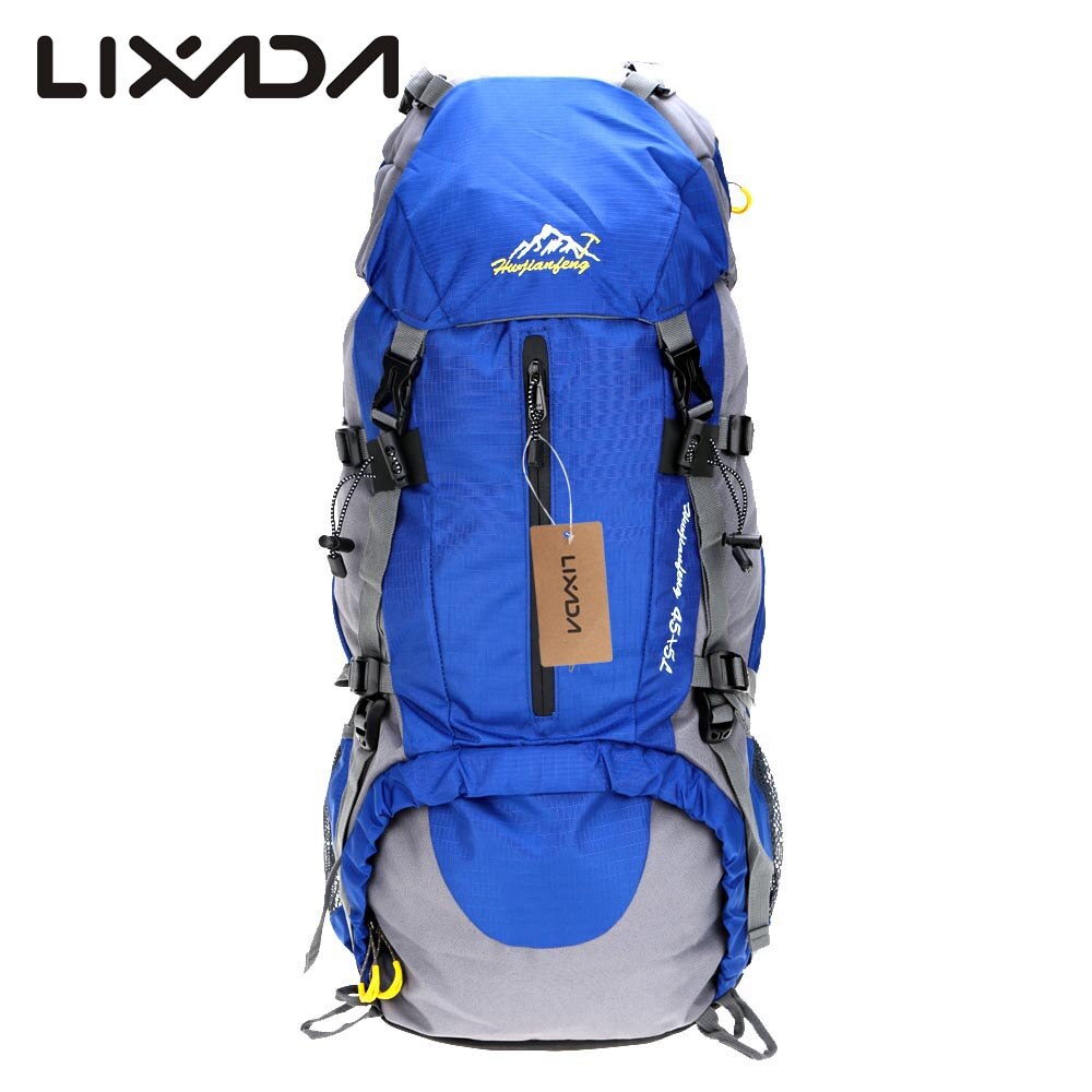Lixada 50l rygsæk vandtæt udendørs sport vandreture trekking camping rejserygsæk pakke bjergbestigning klatring regntæppe: Blå 1