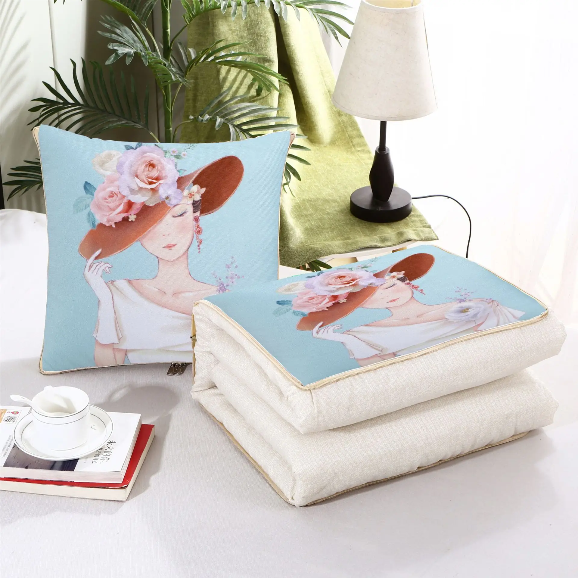 Multifunctionele deken Opvouwbaar kussenkussen, PP-katoen voor bank, bed, auto, reizen 2 in 1, cartoonkussens, kussens, dekens