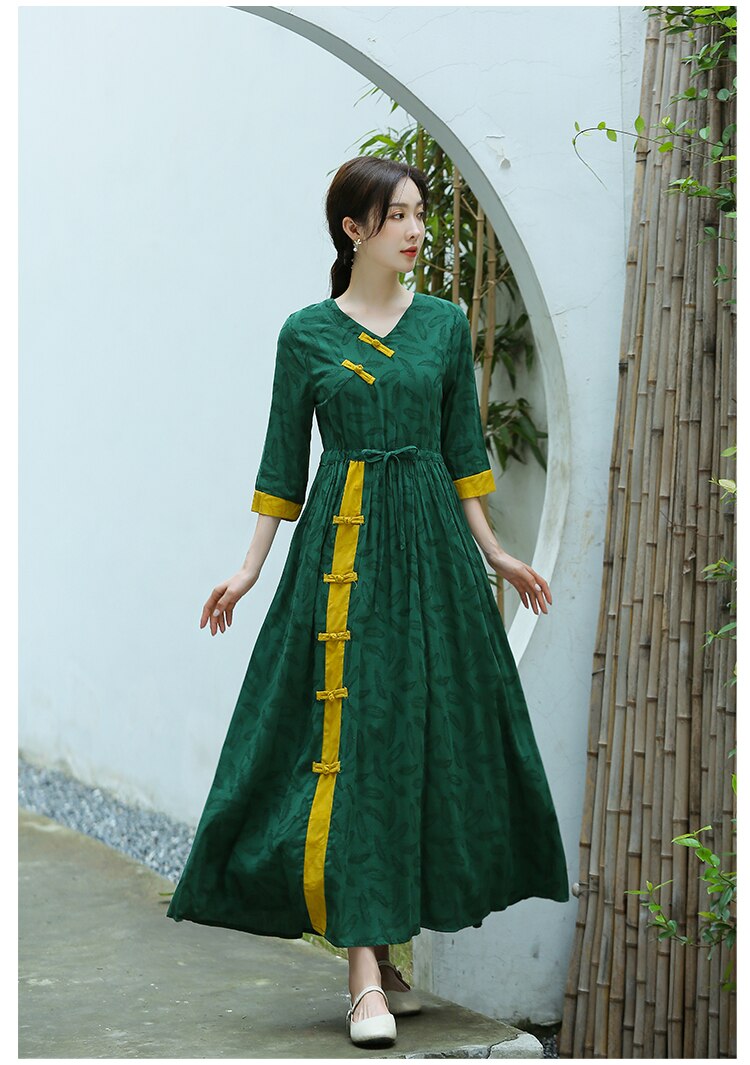 2022 chinesischen kleid cheongsam qipao moderne leinen cheongsam kleid kleid traditionellen qipao kleid orientalischen cheongsam kleid: Farbe1 / XL