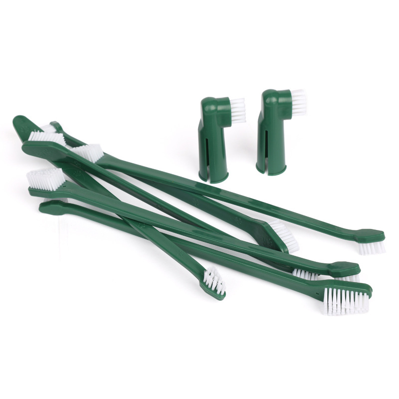 Juego de cepillos de dientes de doble cabeza para mascotas, cepillo de dientes de doble cabezal para limpieza de perros, cepillo de dientes para dedos, suministros prácticos para cepillos de dedo para perros y gatos