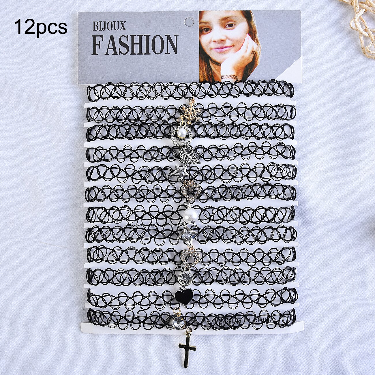 12 unids/set Fishline collares gargantilla para mujeres adolescentes niñas Stretch gótico Punk elástica hueco gargantilla collar de joyería de: 12pcs E