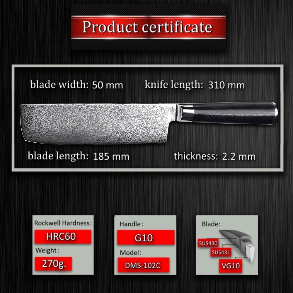 Chef Knife Set VG10 Japanese Damascus Steel Nakiri Kiritsuke Utility Kitchen Knives Cooking Tools Stainless Steel Scabbard: nakiri knive