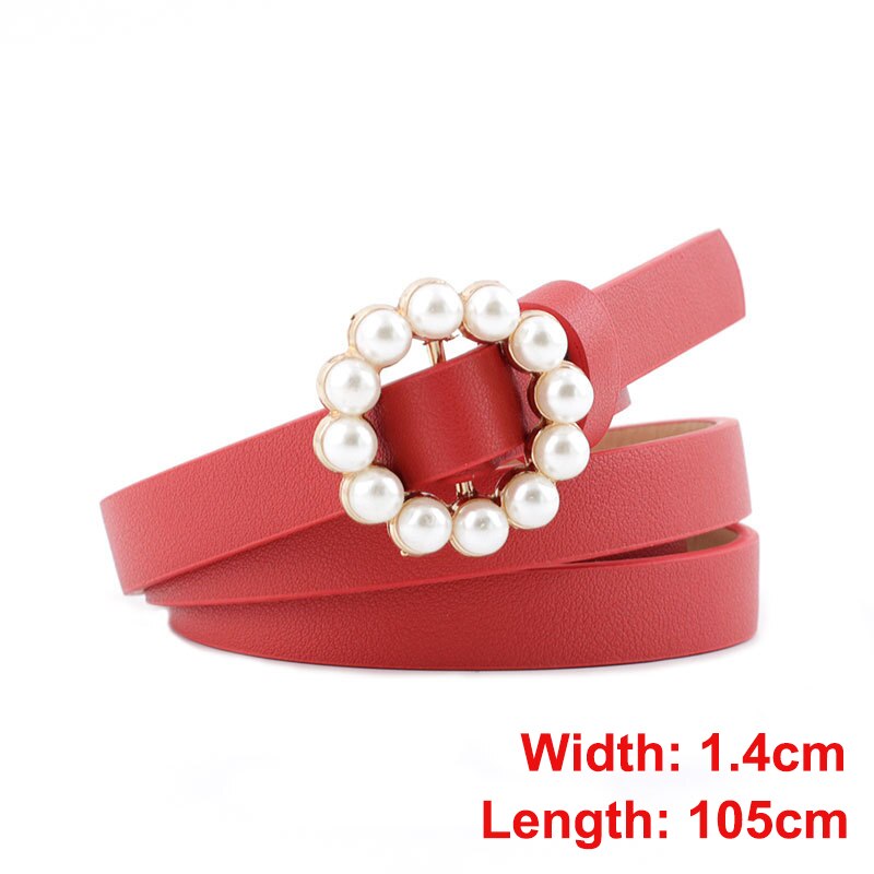 Pearl round pin buckle women simple ladies trend leather belt for women's youth brand belt