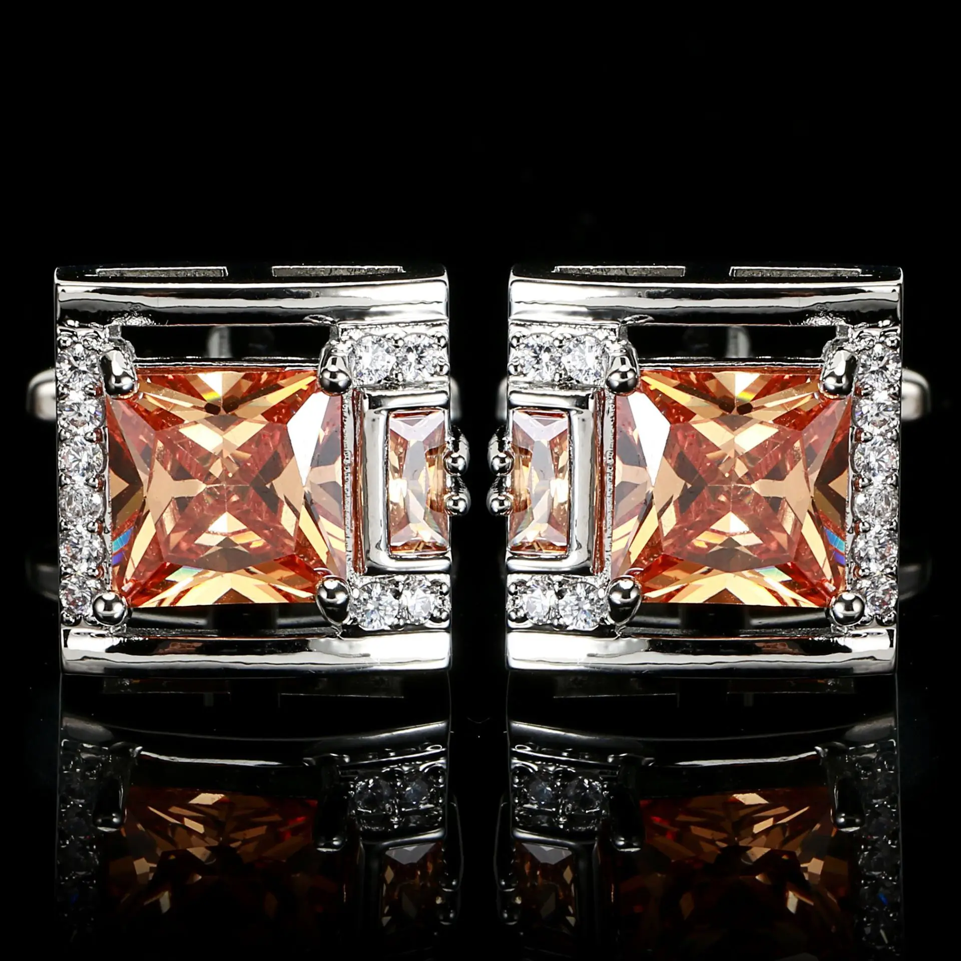Vierkante Zircon Steen Manchetknopen - Klassieke Stijl - Luxe Overhemd Pak Accessoires: Antique Silver Plated