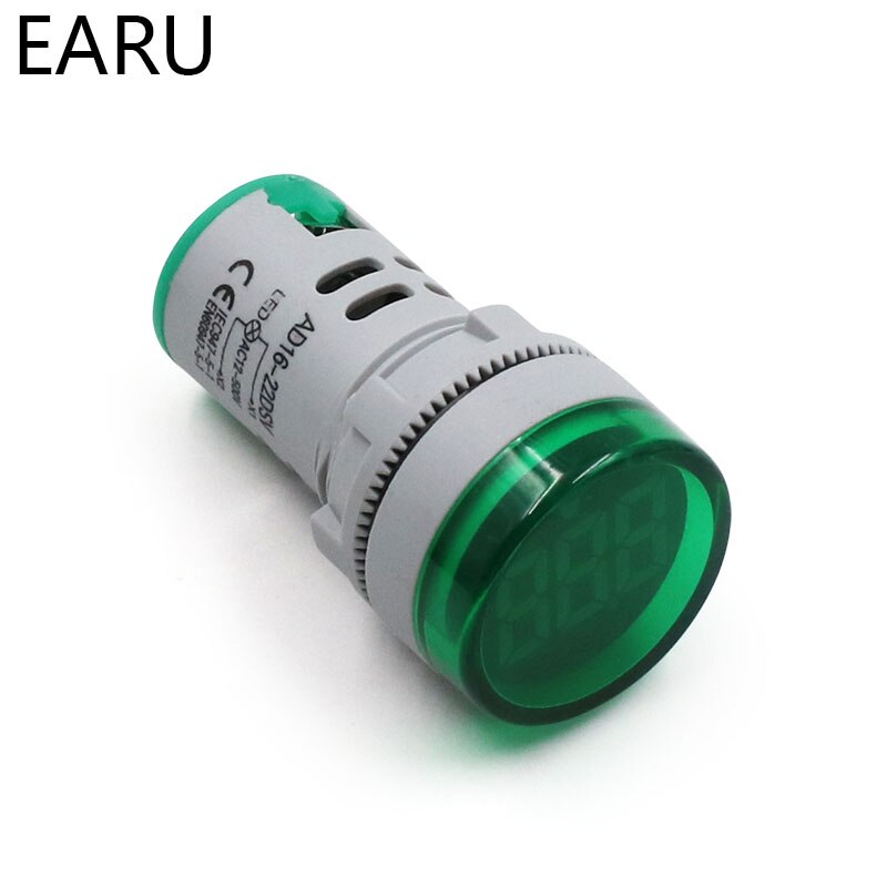 Diy mini digital voltmeter 22mm runde  ac 12-500v volt spændingstester meter monitor power led indikator pilot lampe lys display: Nyt grønt voltmeter