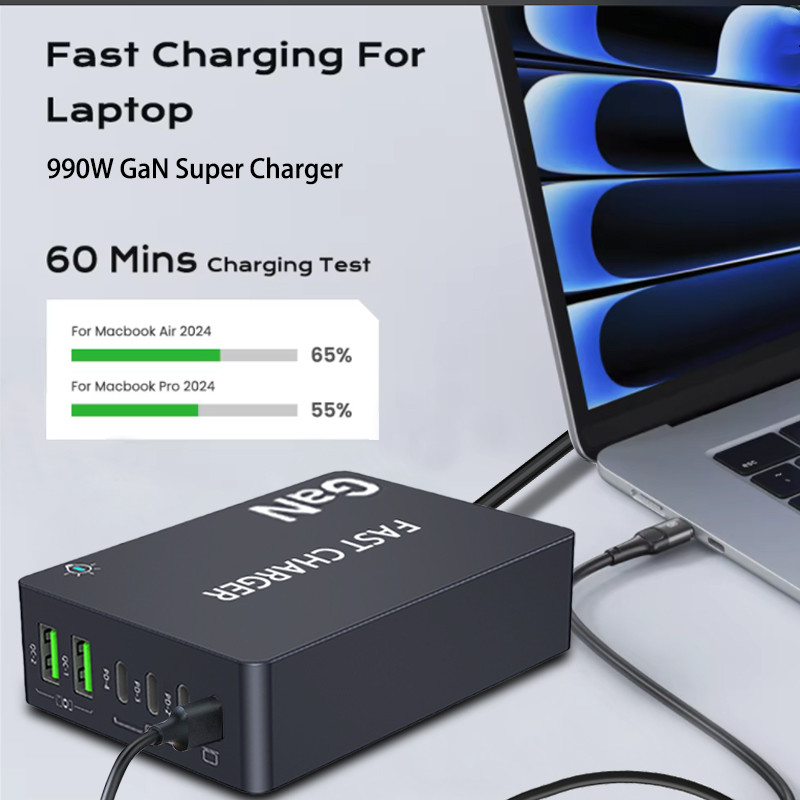 990W GaN Quick Charger 4 USB C 2 USB A Desktop Multi Port Socket Connector Chargers For Laptop Cellphone Tablet PD Fast Charging
