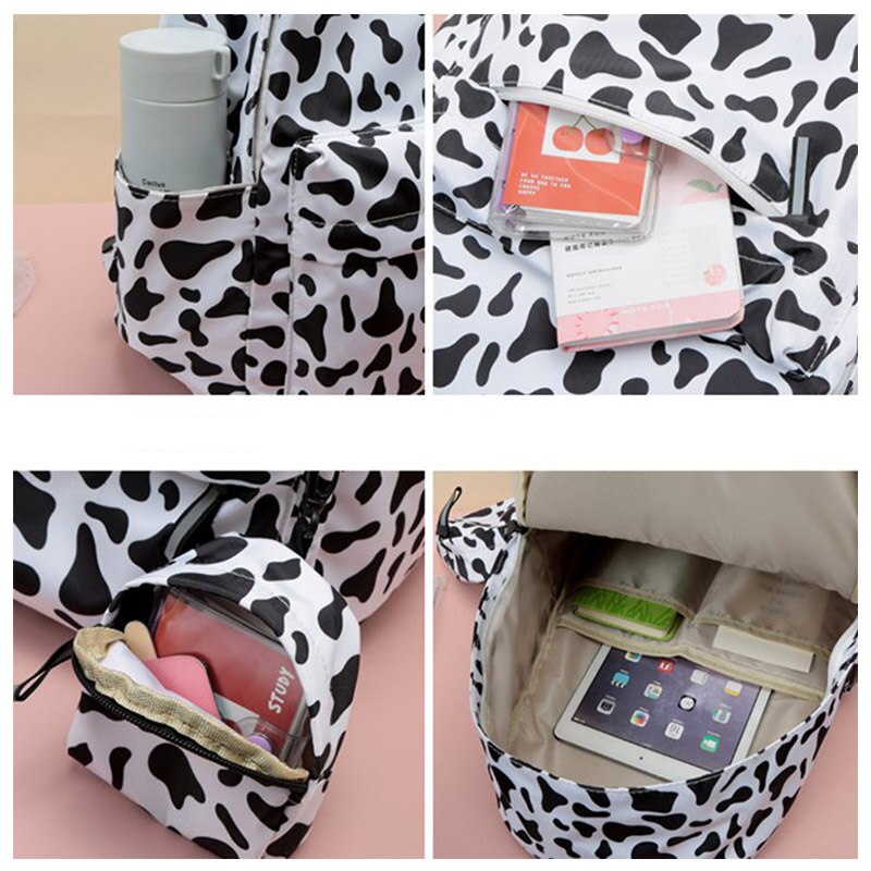 2PCS Nylon Backpack Women Zebra Pattern Daypack Laptop Bag Travel Shoulder bag Large Capacity Outdoor Student School Bag