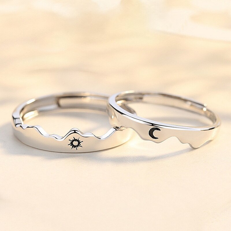2 Stuks Letters Zon Maan Minnaar Paar Ringen Eenvoudige Opening Ring Voor Paar Wedding Engagement Promise Valentijnsdag Sieraden: Adjustable C