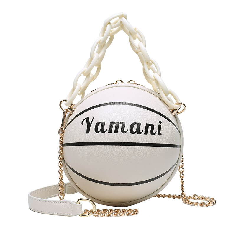 Football Bag Basketball Bag Personality Funny Small Round Bag Handbags For Women Shoulder Bag Leather Messenger Bag: Beige  Basketball