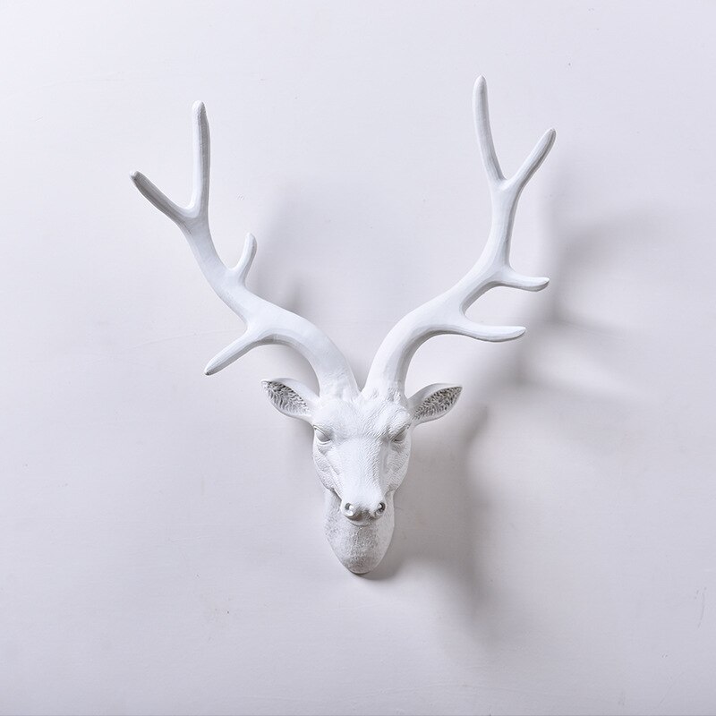 tête de cerf Animal décoration murale ornements résine artisanat Statue Sculpture salon chambre accessoires de décoration de la maison: WHITE