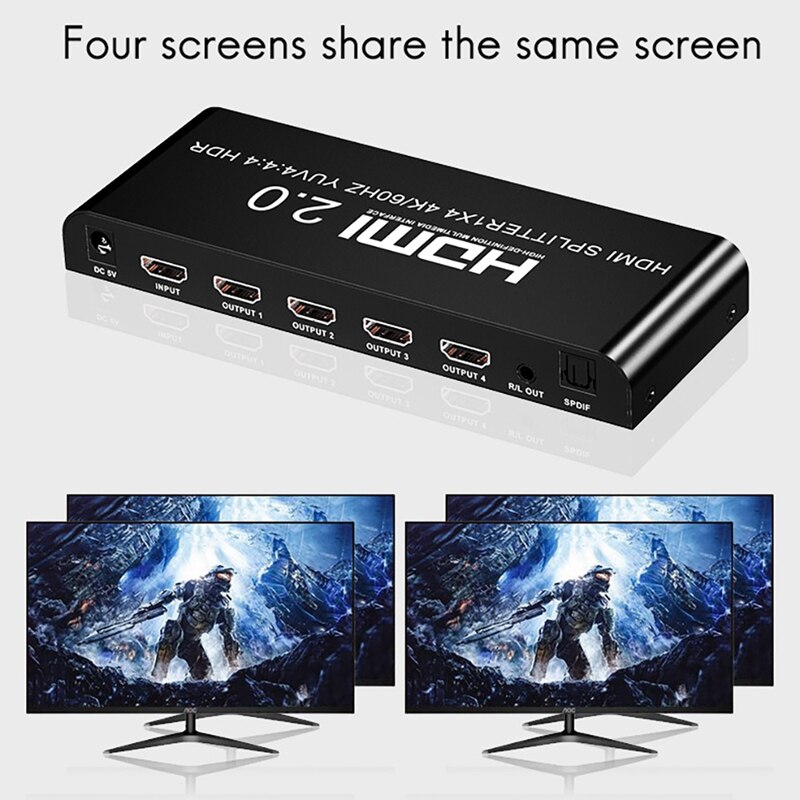 Hdmi 2.0 1X4 Splitter Hd Video Splitter 4K 60Hz Voor Computer Monitor Dvd-speler Projector Televisie (Eu plug)