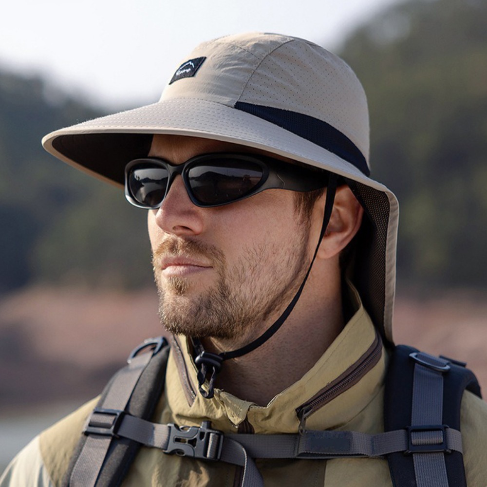 Sonnenhut mit breiter Krempe und Nackenklappe, UV-Sonnenschutz, Hofarbeit, Safari, Wanderhut für Herren, Outdoor-Abenteuer, Angeln, Eimerhut: Armee Grün
