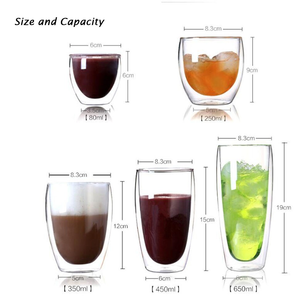 Transparent Glass Cup Heat Resistant Double Wall Glass Coffee/Tea Cups And Mugs Travel Double Coffee Mugs Drinking Glasses Cup