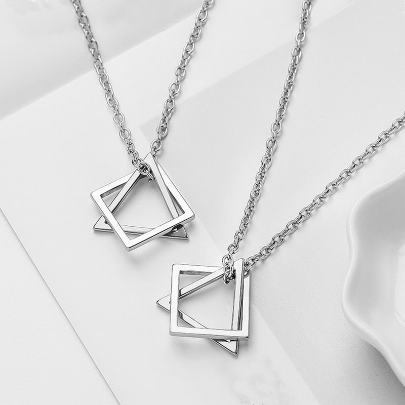 Rinhoo Trendy Grijpende Vierkante Driehoek Hanger Voor Mannen Rvs Geometrische Stapelen Streetwear Hip Pop Rock Ketting