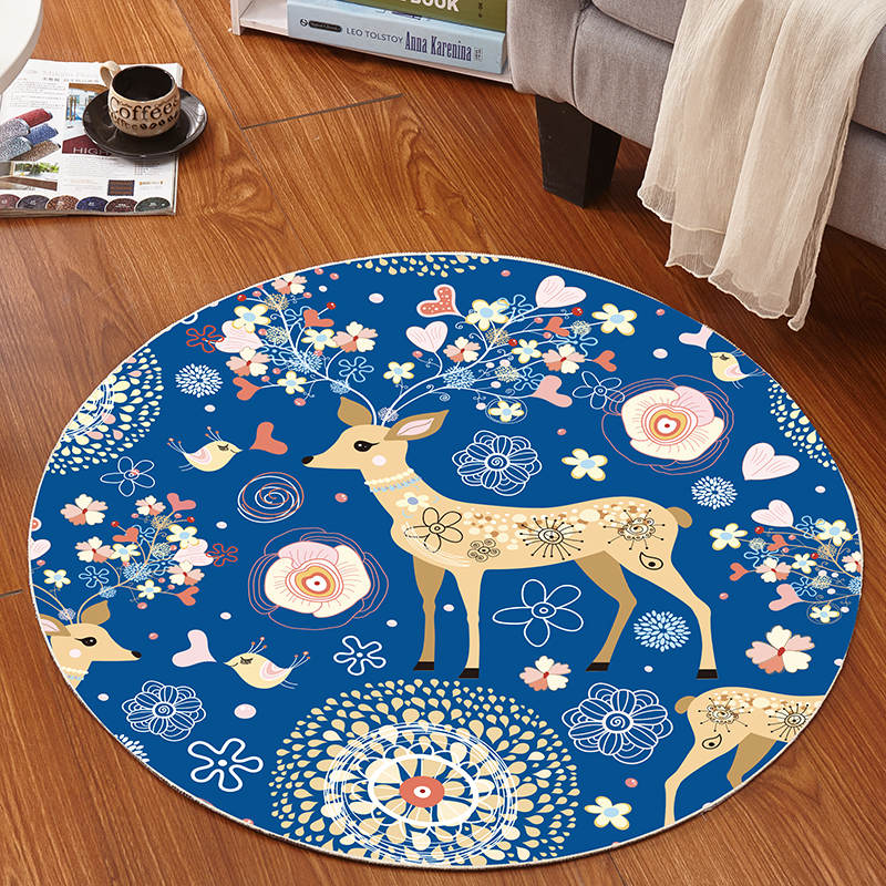 Fruktmønster rundt badeteppe gulvteppe dia 60-100cm baderomsmatte sofateppe sklisikker badematte toalettteppe badeunderlag: Hjort 3d / Diameter ca. 60cm
