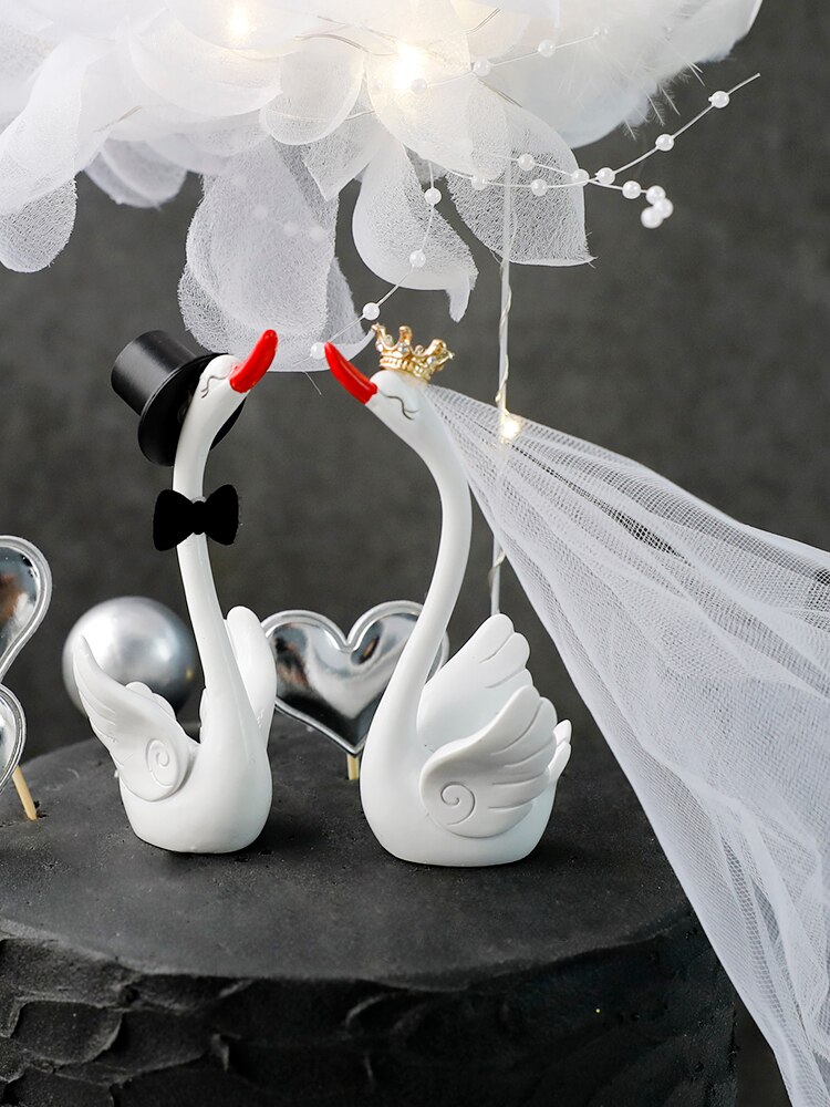 Décoration de gâteau d&#39;anniversaire en forme de cygne, décoration de robe de mariée, décor de gâteau d&#39;amour, Dessert, fournitures de pâtisserie de fête