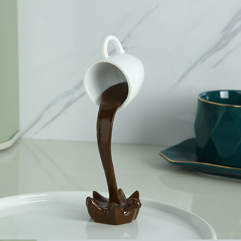 Floating Cup Sculpture Home Decor Decoration 3D Pouring Liquid Coffee Cup Figurines Miniature Resin Craft Ornament Accessories