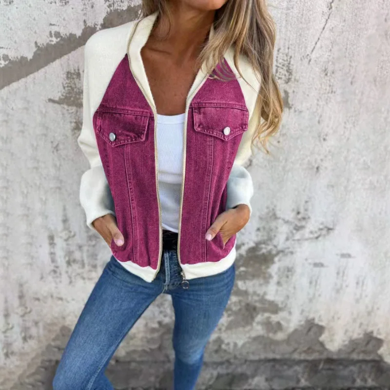 Patchwork-Stil schöNe Stehkragen Jacken weiblichen Reiß verschluss wilde schlanke Jeans mäntel Spitzen Herbst Winter Oberbekleidung