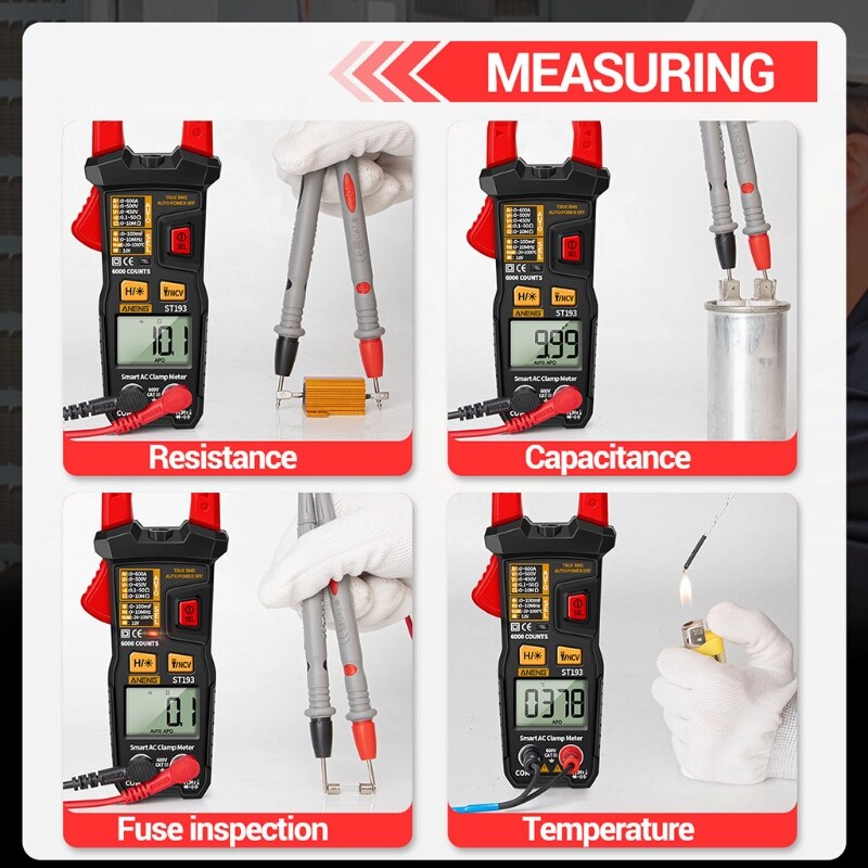 A-neng ST193 Digital Multimeter AC Amp Meter Precision Testers 6000 Counts True RMS Current Tester 600V Capacitor Clamp