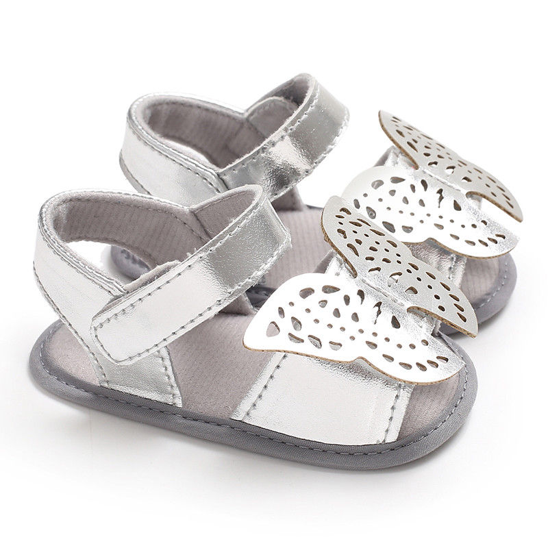Citgeett baby drenge sommerfugl krybbe sko sandaler sko solid søde sommer størrelse nyfødte 0-18 måneder: Sølv / 7-12 måneder