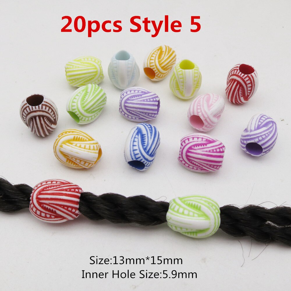 10pcs-20pcs coloured Crochet Braids hair dread dreadlock beads tube rings for Braiding Hair accessories for kids girls women: 20pcs Style 5