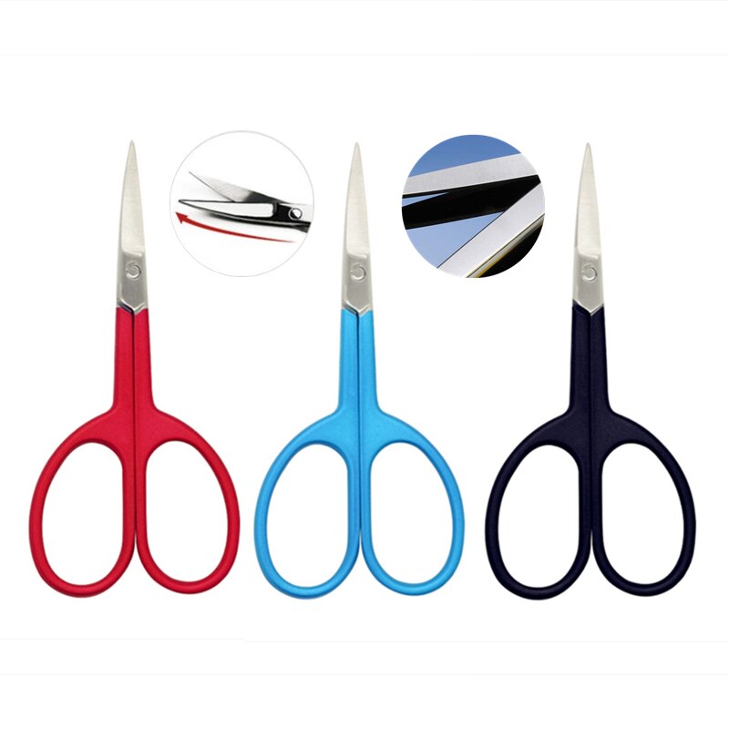 Tijeras de acero inoxidable para maquillaje de cejas, utensilio de belleza con punta inclinada pequeña, para manicura y corte de pelo facial, 1 ud.