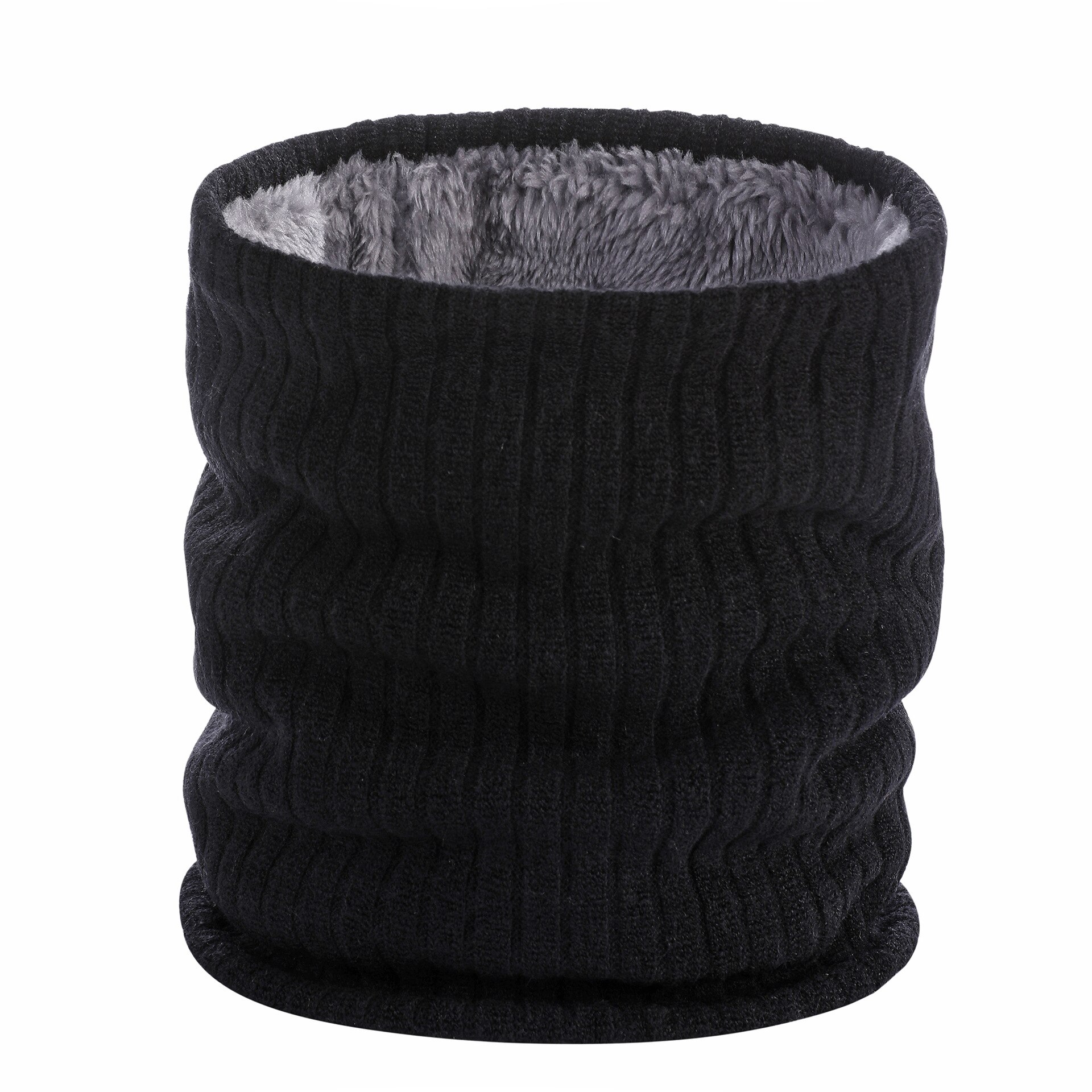 Winter Knitted Plush Thick Neck Scarf Women Men Cashmer-Like Collar Warm Rings Scarves Outdoor Sport Men Collar Infinity Snood: black