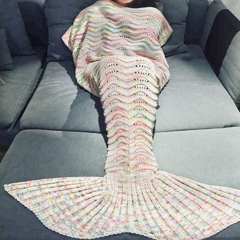 180X90 Cm Ripple Zachte Wol Gebreide Mermaid Tail Deken Volwassen Handgemaakte Gehaakte Garen Mermaid Deken Sofa Warm Wrap slaapzak