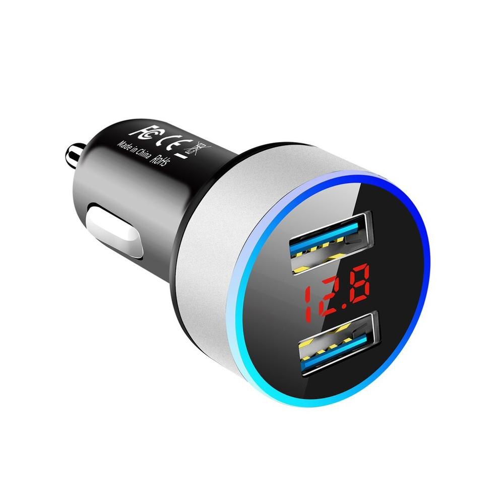 3.1A Dual USB Car Charger With LED Display Universal Mobile Phone Car Chargers Fast Charging Adapter: Silver