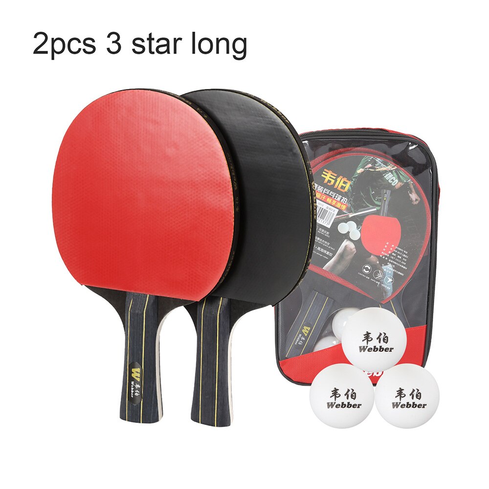 3 Star 2PCS Ping Pong Paddle Racket Long Short Handle Table Tennis Training Fitness Amateur Beginner Practice: Long Set