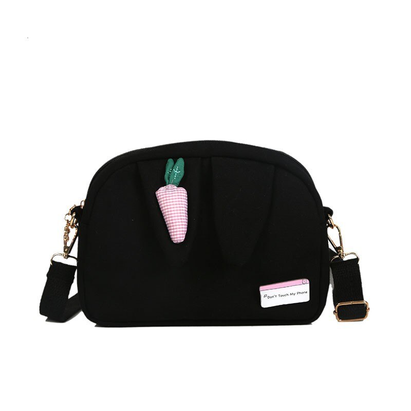 Crossbody Tas Leuke Konijnenoren Kleine Tas Canvas Schoudertas Student Kleine Schoudertas: Black