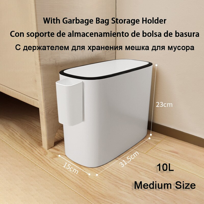 Premium Trash Bin with Lid Large Can Kitchen Basket Household Toilet Waterproof Garbage Waste Narrow Seam Office Container Bins: 10L Medium