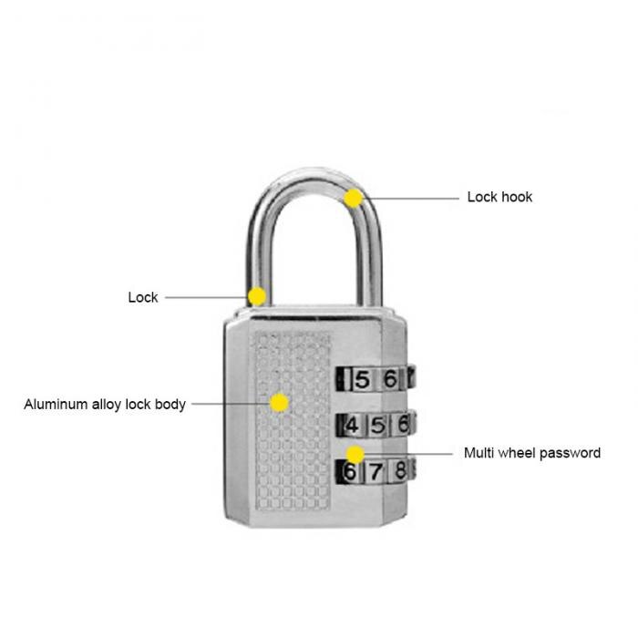 3 Digit Resettable Combination Padlock Coded Lock School Gym Locker Sheds: silver