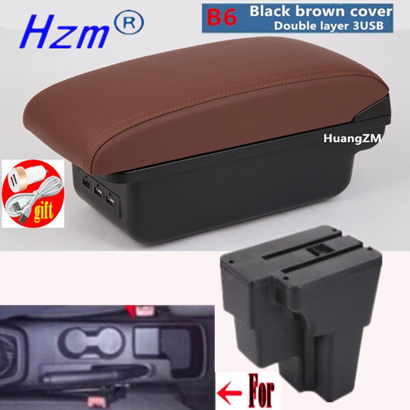 For KIA RIO Armrest For Europe South America Retrofit parts Car Armrest box Center Storage car accessories USB: B6 Black brown cover